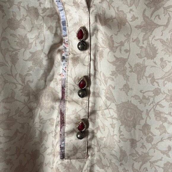 Silk Tunic Artisan Mughal Print Stone & brass buttons Size Large L by SAPPHIRE - Picture 4 of 13